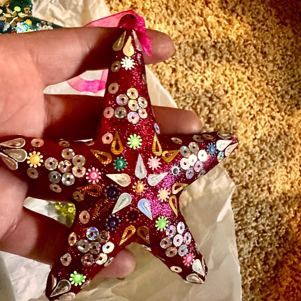 BUNDLE OF 3 Colorful Star Ornaments with Sequins - Picture 3 of 4